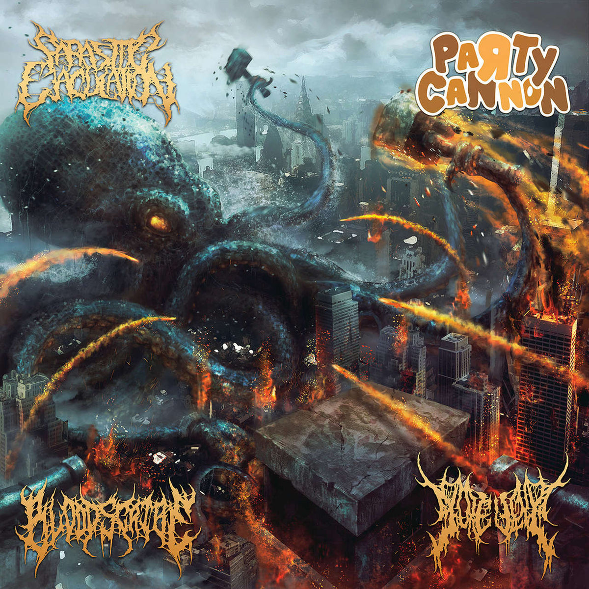 Parasitic Ejaculation / Party Cannon / Gorevent / Bloodscribe - Cannons of Gore Soaked, Blood Drenched, Parasitic Sickness (CD)