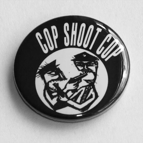 Cop Shoot Cop - White Logo and Cartoon (Badge)