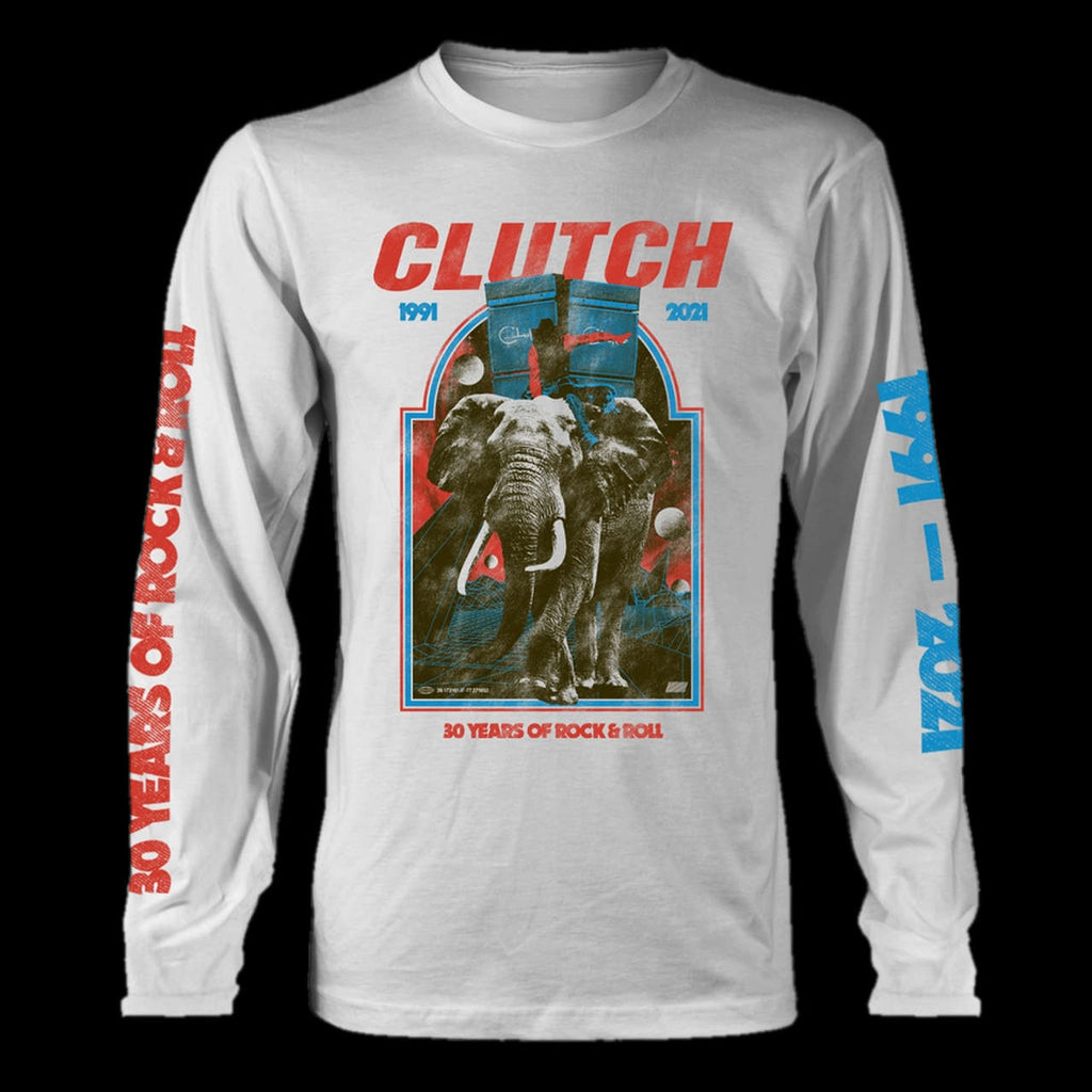 Clutch - 30 Years of Rock & Roll (White) (Long Sleeve T-Shirt)