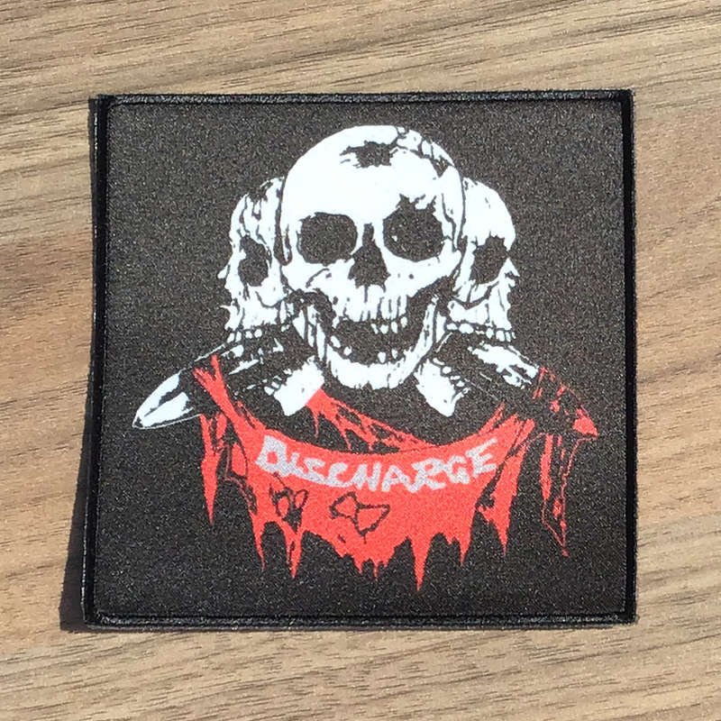 Discharge - Three Skulls (White & Red) (Printed Patch)