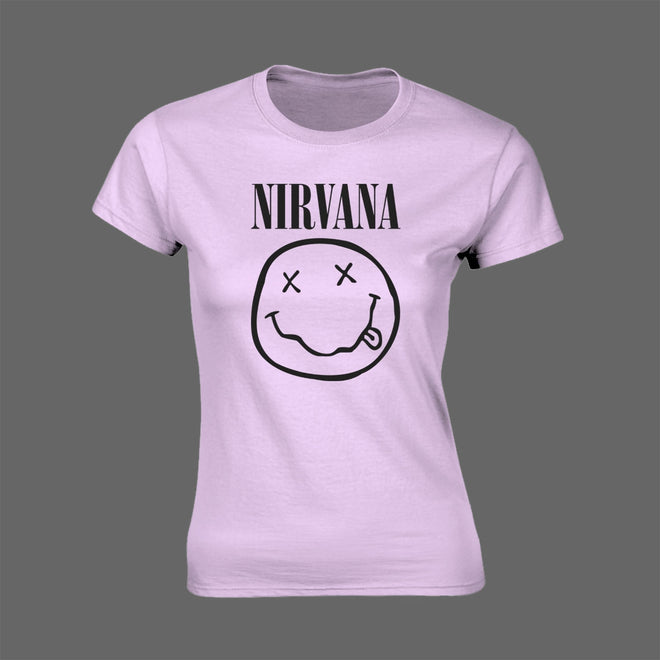 Nirvana - Smiley Face Logo (Pink) (Women's T-Shirt)