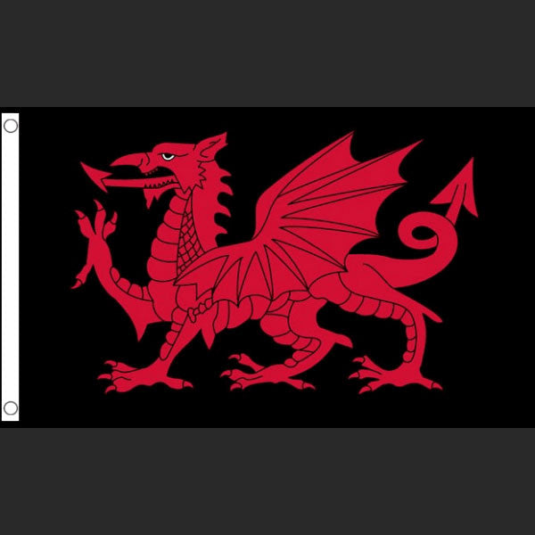 Welsh Dragon (Red on Black) (Flag)